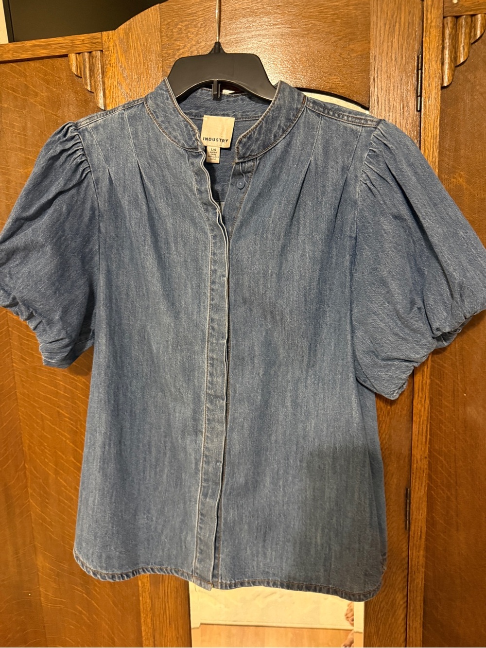 Industry Republic Clothing Denim Puff-Sleeve Top - L/G